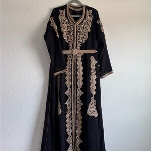 Black & Rose Gold Caftan - 2 piece w/ Belt